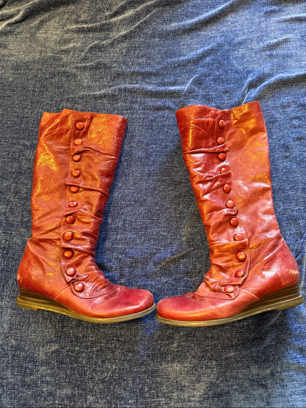 Miz Mooz Red Bloom Button-Detail Knee High Boots